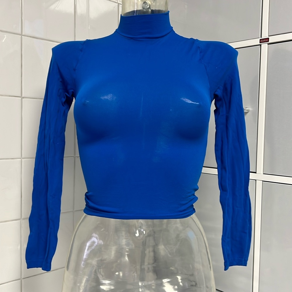 Mock Neck Long Sleeve Body Stocking Pullover Top. Royal/Sapphire